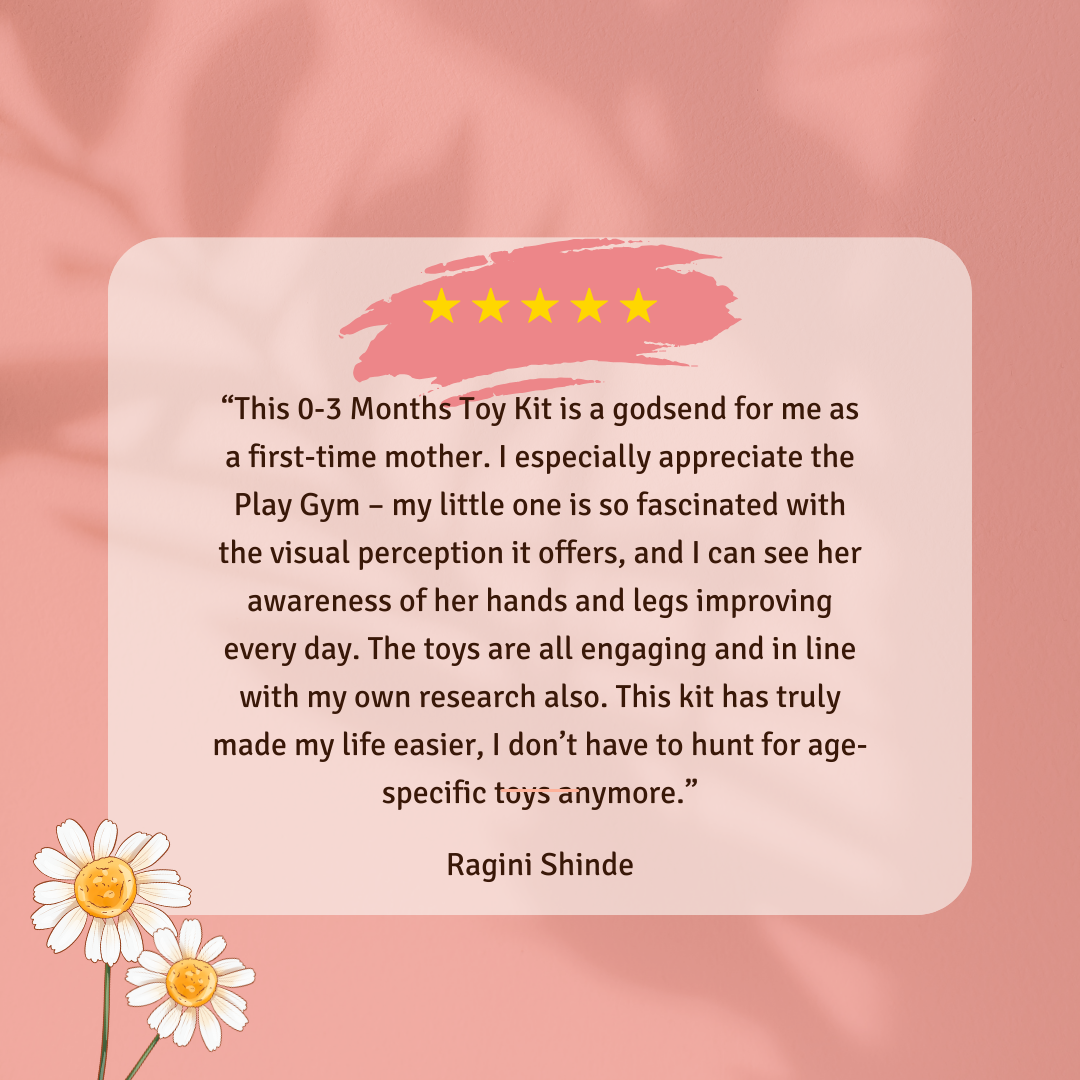 image showing a parent's testimonial for 0 plus months baby toy box