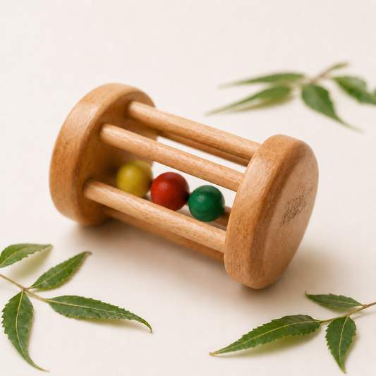 Montessori Rolling Drum Rattle – Grasp & Movement Toy for Babies