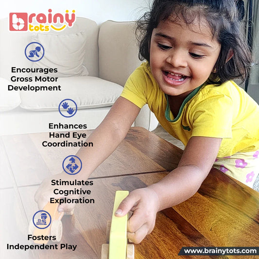 City Riders - Wooden Push Toys for Babies 6+ Months | Montessori Car & Bus Set