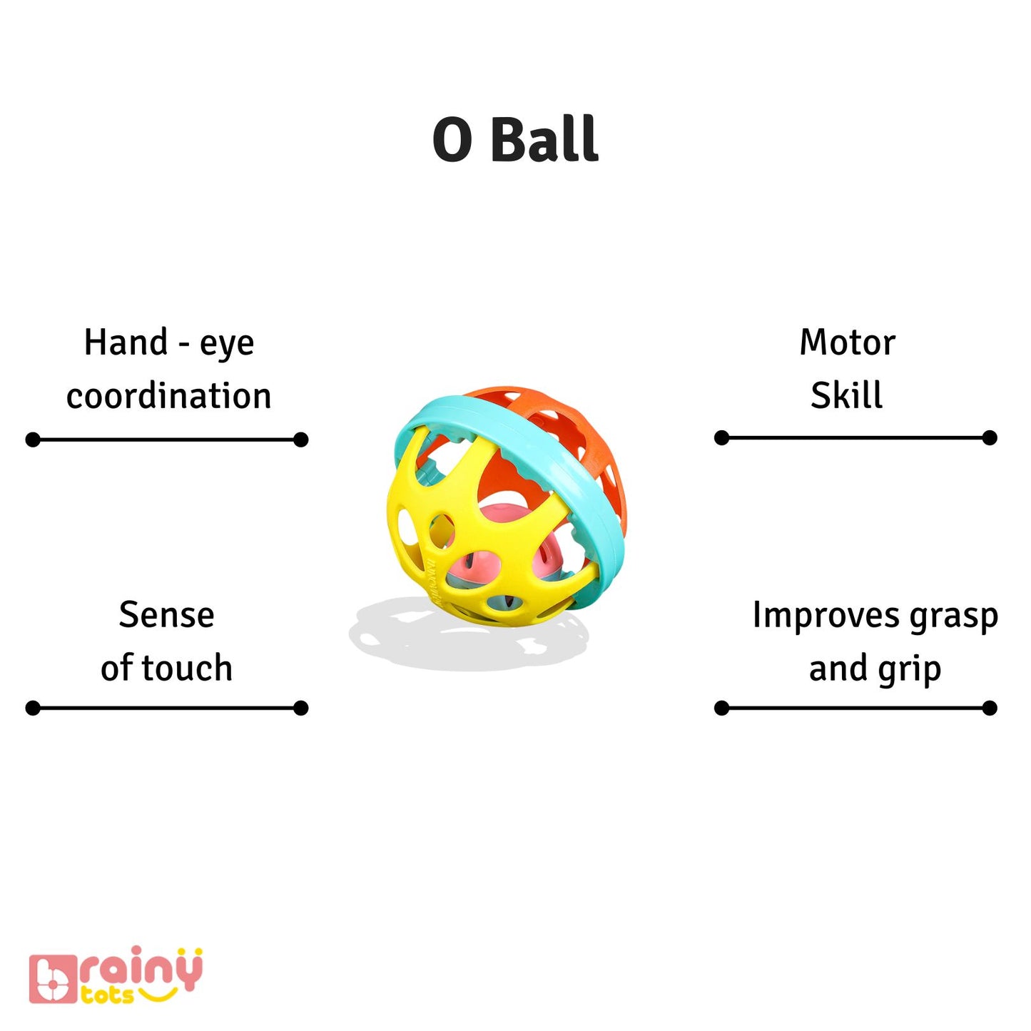 Experience the benefits of the O Ball: - Encourages sensory exploration - Enhances hand-eye coordination - Promotes spatial awareness - Develops fine motor skills Explore Brainytots for more enriching toys to support your child's development.
