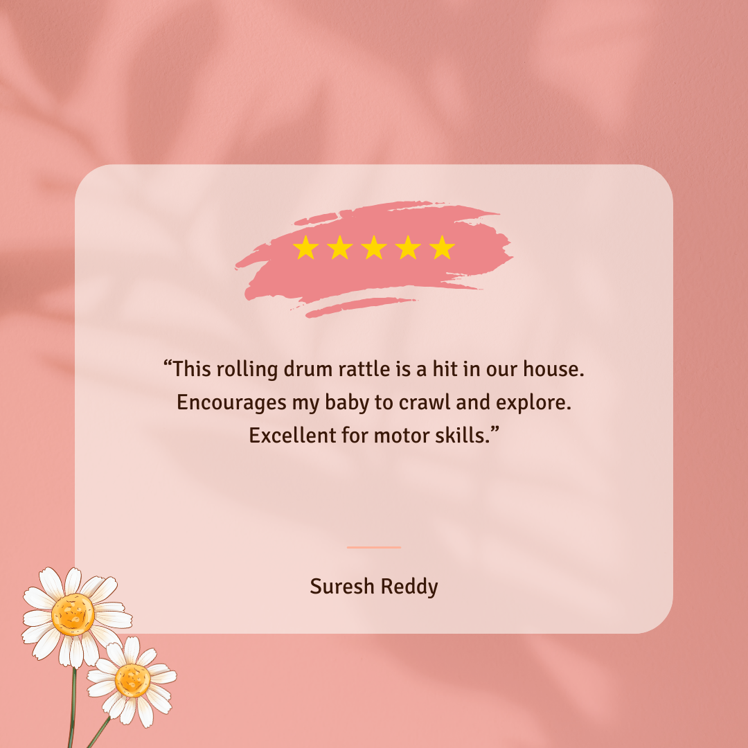 Discover the joy of parenthood through the eyes of our satisfied customers with our Rolling Drum Rattle. Hear firsthand testimonials from parents who have witnessed the delight and development their babies experience while engaging with this captivating toy. Join our community of happy parents and elevate your baby's playtime with BrainyTots.com.