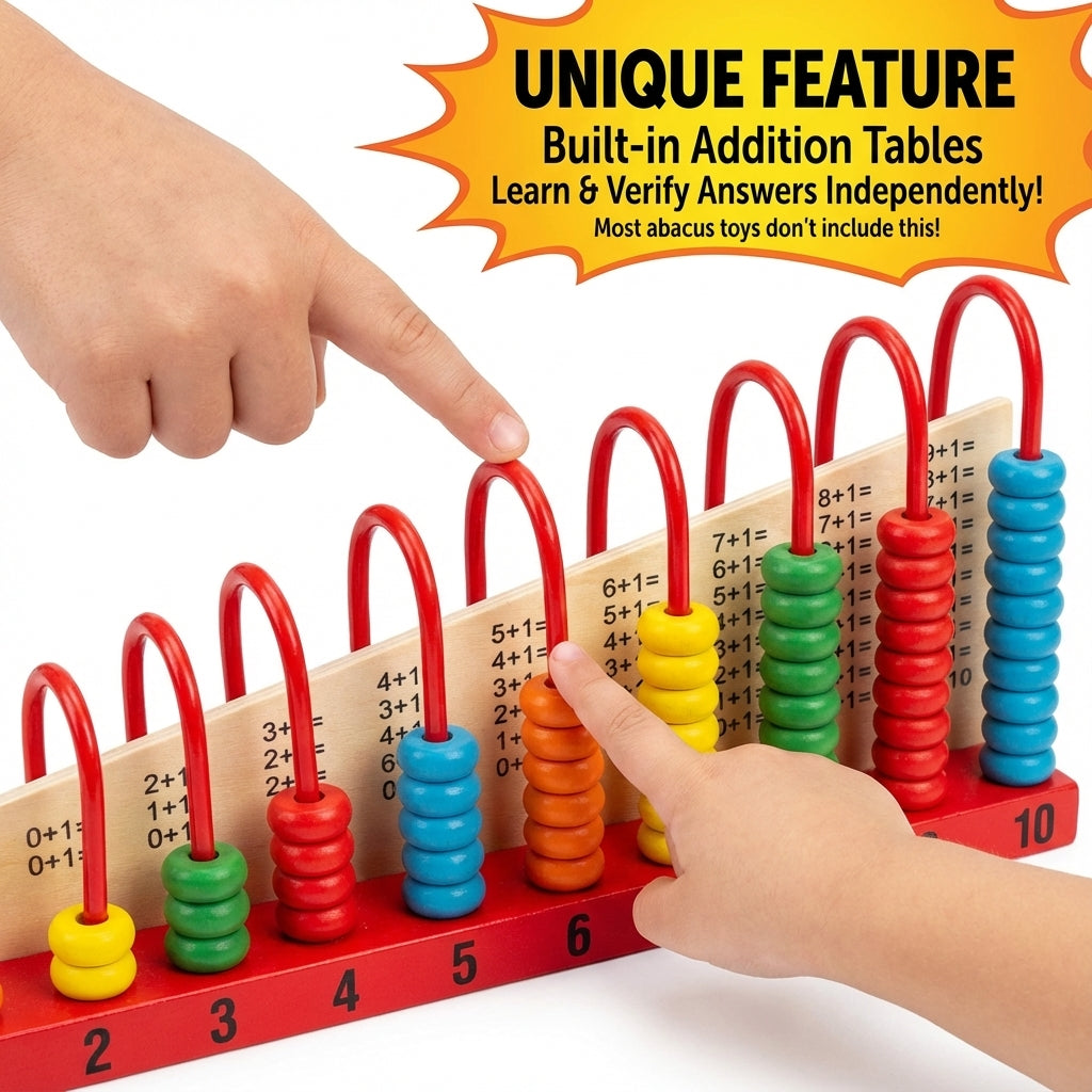Wooden Counting Abacus with Addition Board | 1-10 Number Learning Toy | Builds Early Math & Fine Motor Skills | 3-6 Years | Montessori-Inspired, Non-Toxic Wood Toy for Joyful Learning