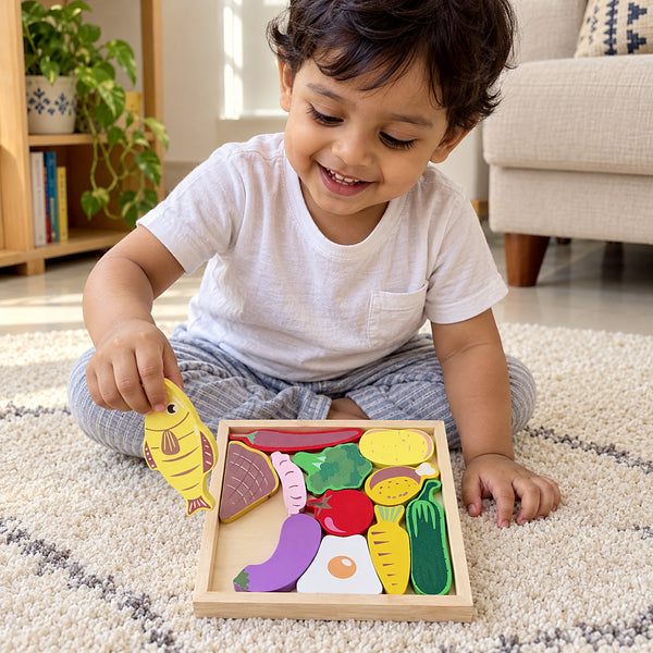 Wooden food puzzle, Children's Day gift, 18 months to 4 years