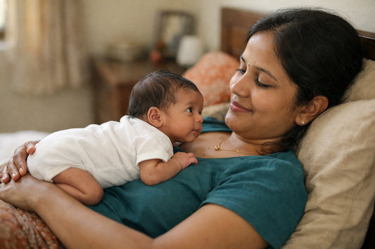 newborn doing tummy time on a parent's chest, the gentlest way to start in the first weeks