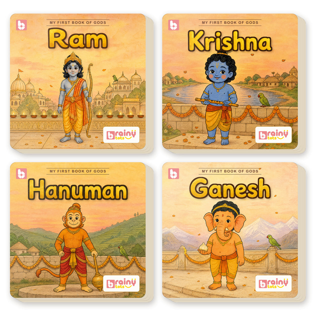 Set of 4 Indian mythology story board books for kids: Ganesha, Rama, Krishna and Hanuman