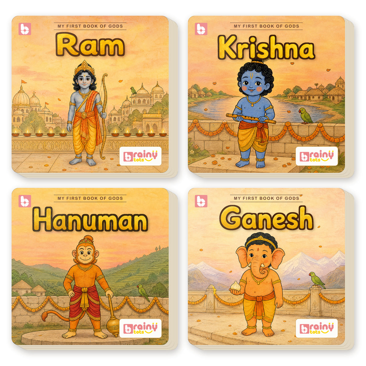 Set of 4 Indian mythology story board books for kids: Ganesha, Rama, Krishna and Hanuman