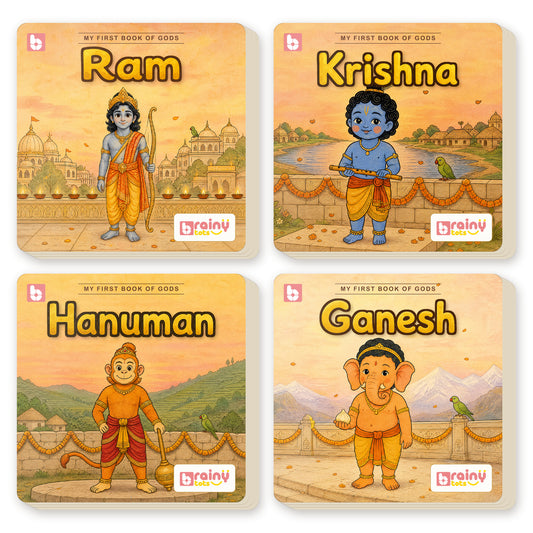 Set of 4 Indian mythology story board books for kids: Ganesha, Rama, Krishna and Hanuman