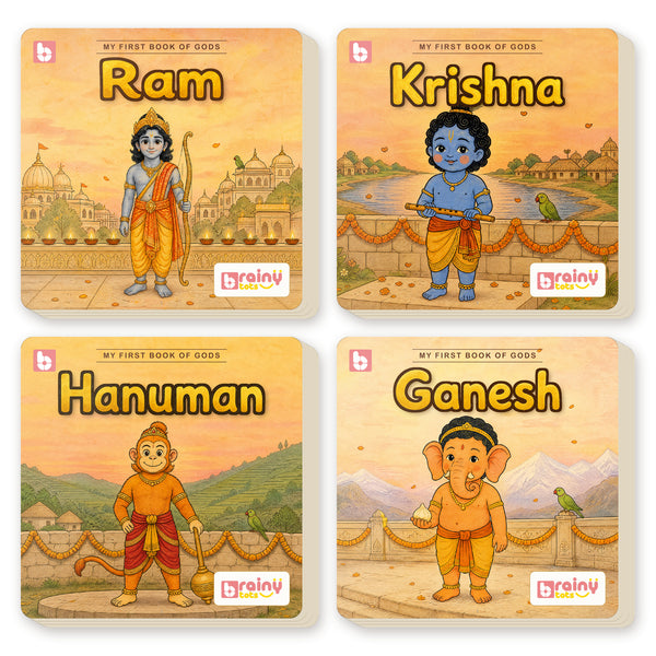 Set of 4 Indian mythology story board books for kids: Ganesha, Rama, Krishna and Hanuman