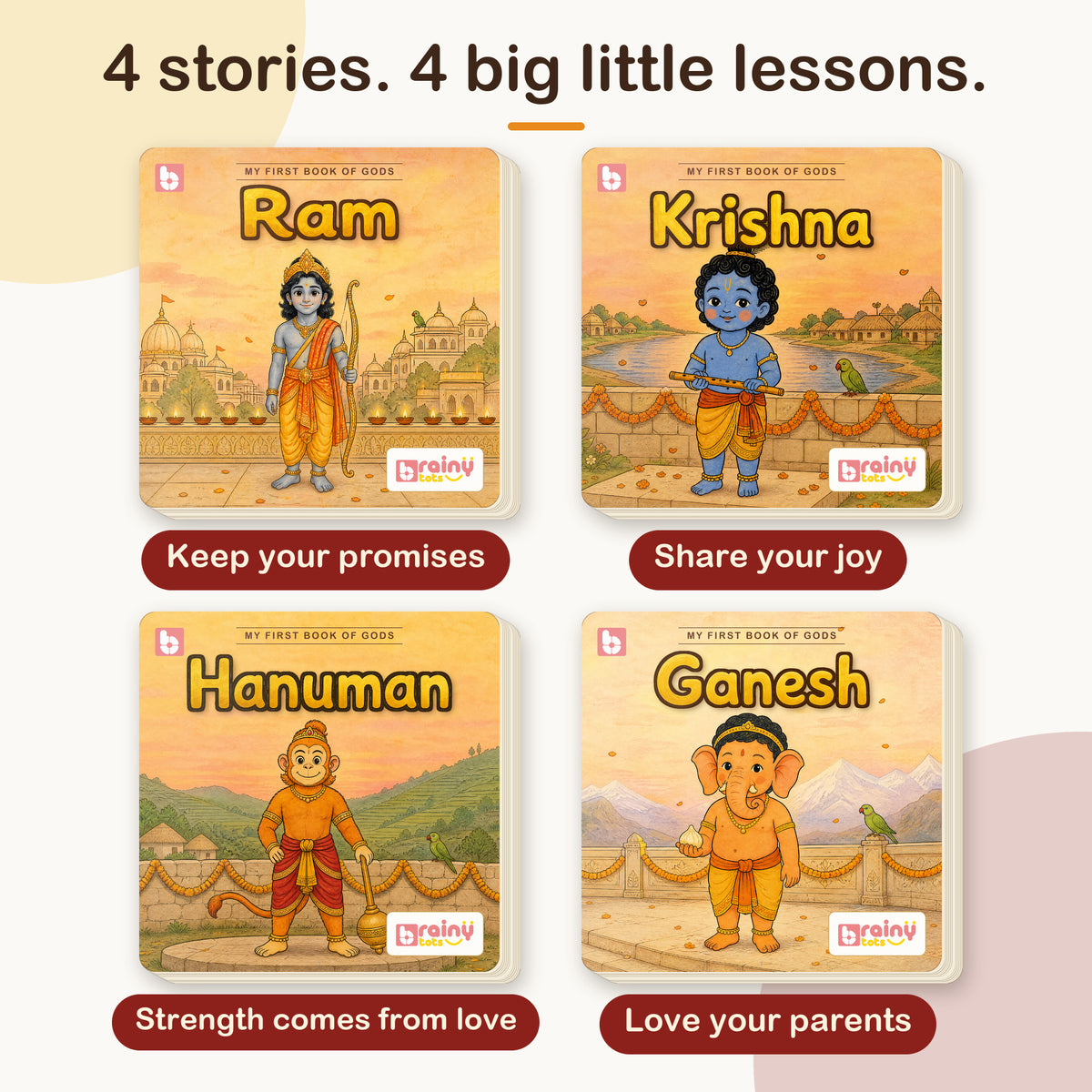 Set of 4 Indian mythology story board books for kids: Ganesha, Rama, Krishna and Hanuman, detail view
