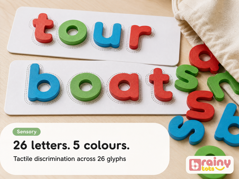 "26 letters. 5 colours."