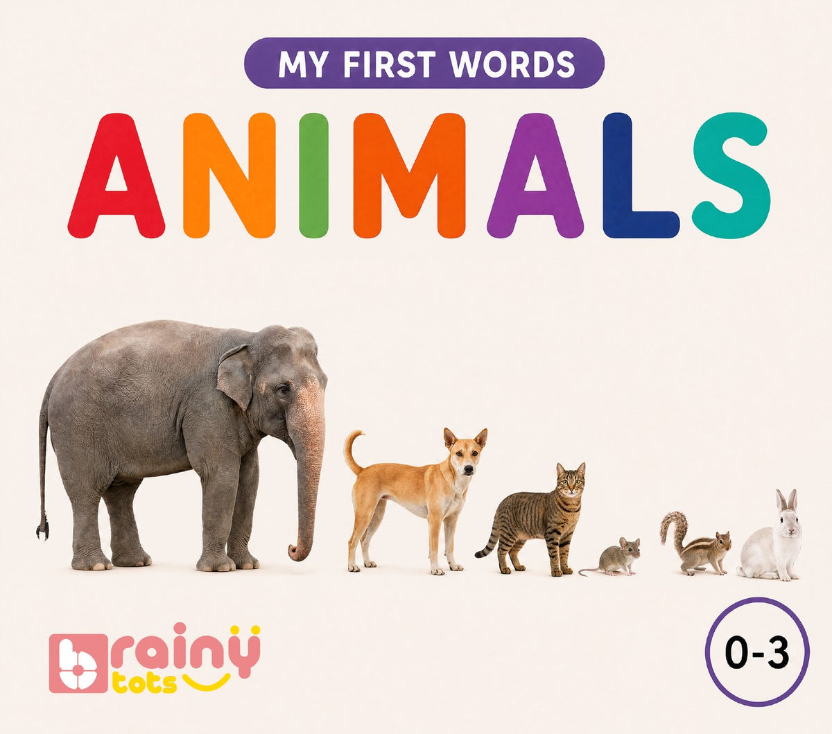 My First Words: Animals, small board book in English and Hindi