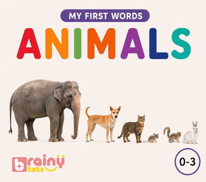 My First Words: Animals, small board book in English and Hindi