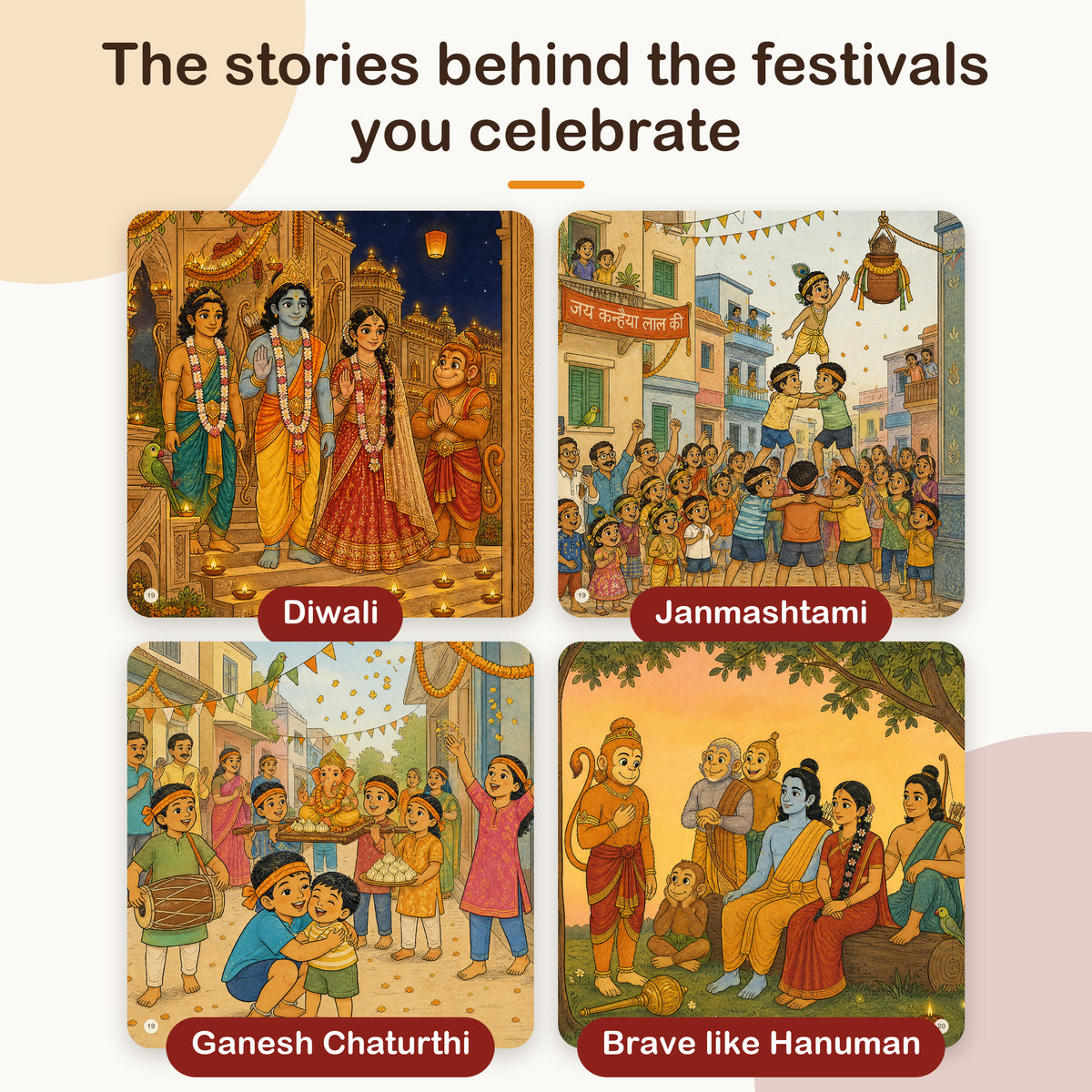 Mythology Stories – Values & Culture Storybook Set - Set of 4 | Ganesha, Rama, Krishna, Hanuman | Hindu Gods Stories for Kids 0-5 Years
