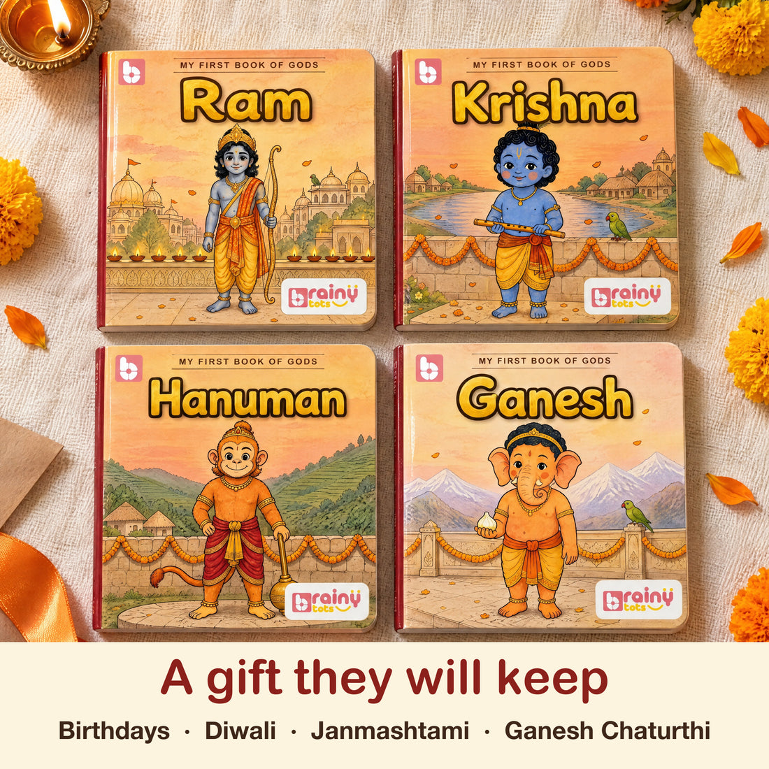Mythology Stories – Values & Culture Storybook Set - Set of 4 | Ganesha, Rama, Krishna, Hanuman | Hindu Gods Stories for Kids 0-5 Years