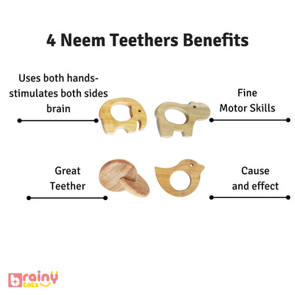 image showing benefits of 4 Neem Teethers made of neem wood for babies