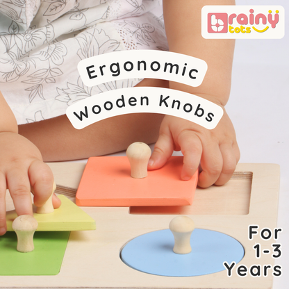 4 Shapes Wooden Puzzle - Montessori Shape Sorting Toy for Babies (6-24 Months)