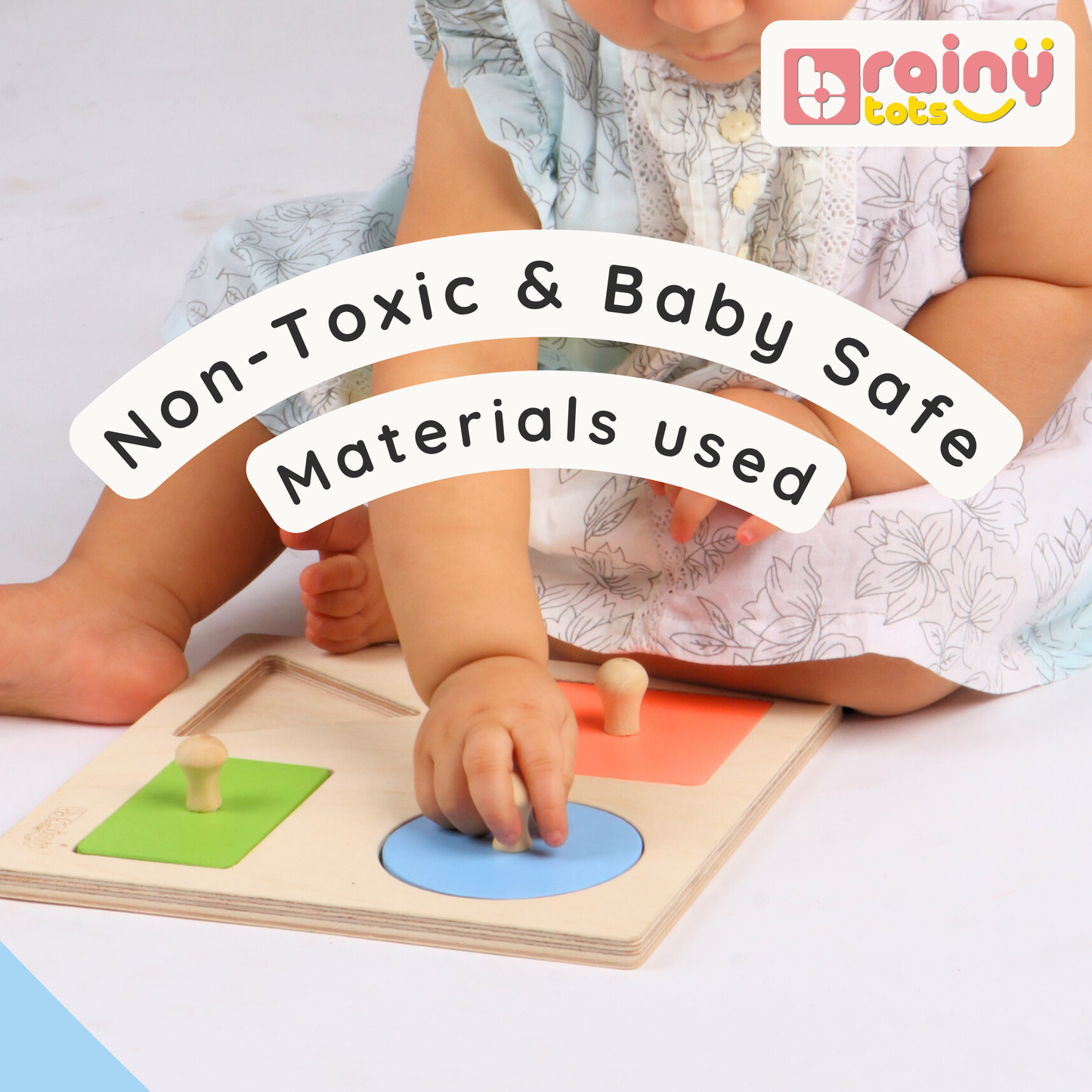 4 Shapes Wooden Puzzle - Montessori Shape Sorting Toy for Babies (6-24 Months)