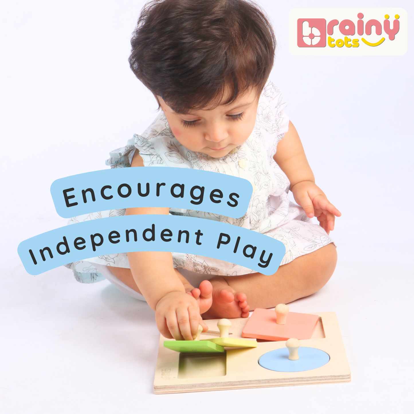 4 Shapes Wooden Puzzle - Montessori Shape Sorting Toy for Babies (6-24 Months)