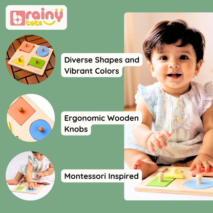 4 Shapes Wooden Puzzle - Montessori Shape Sorting Toy for Babies (6-24 Months)