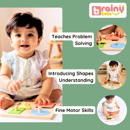 4 Shapes Wooden Puzzle - Montessori Shape Sorting Toy for Babies (6-24 Months)