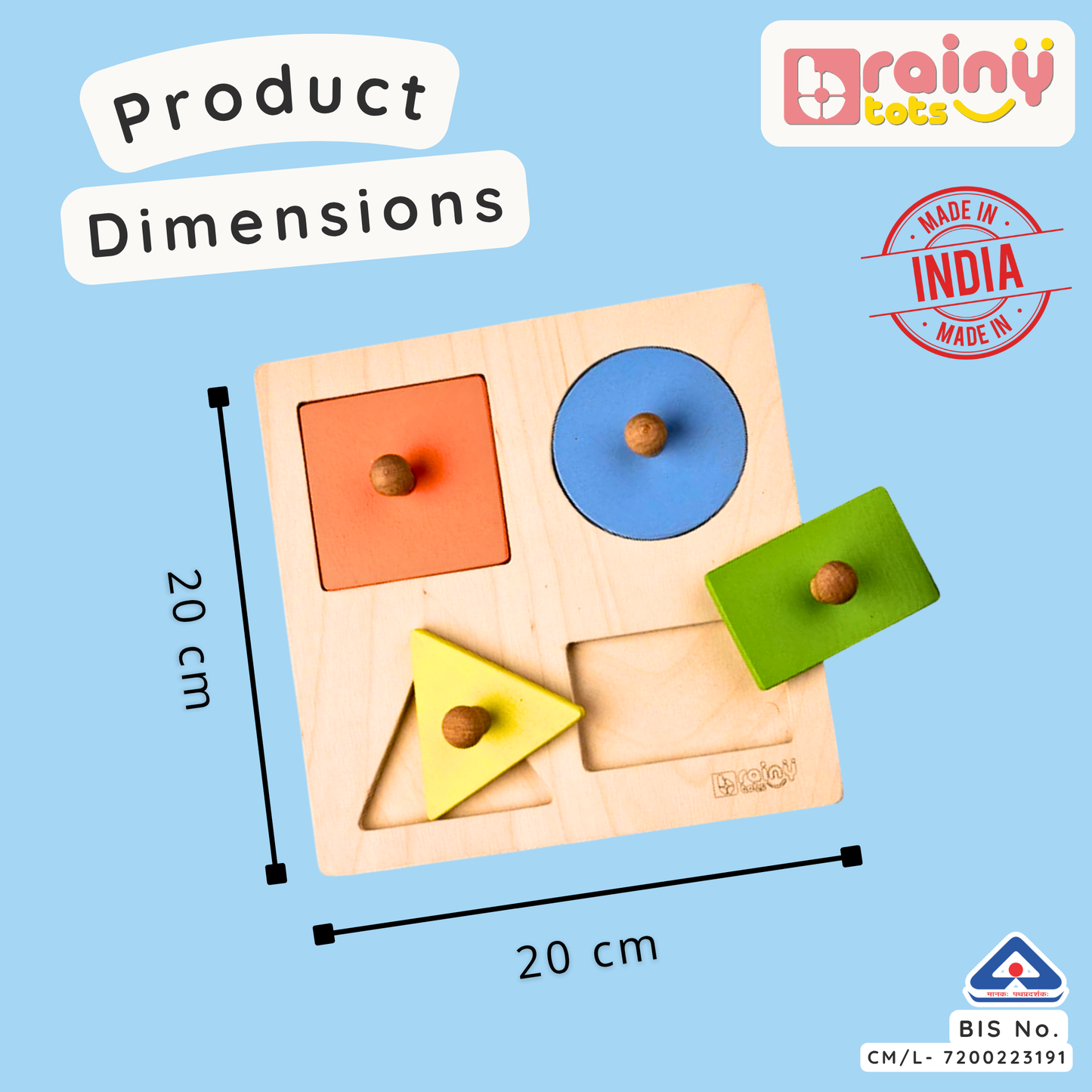 4 Shapes Wooden Puzzle - Montessori Shape Sorting Toy for Babies (6-24 Months)