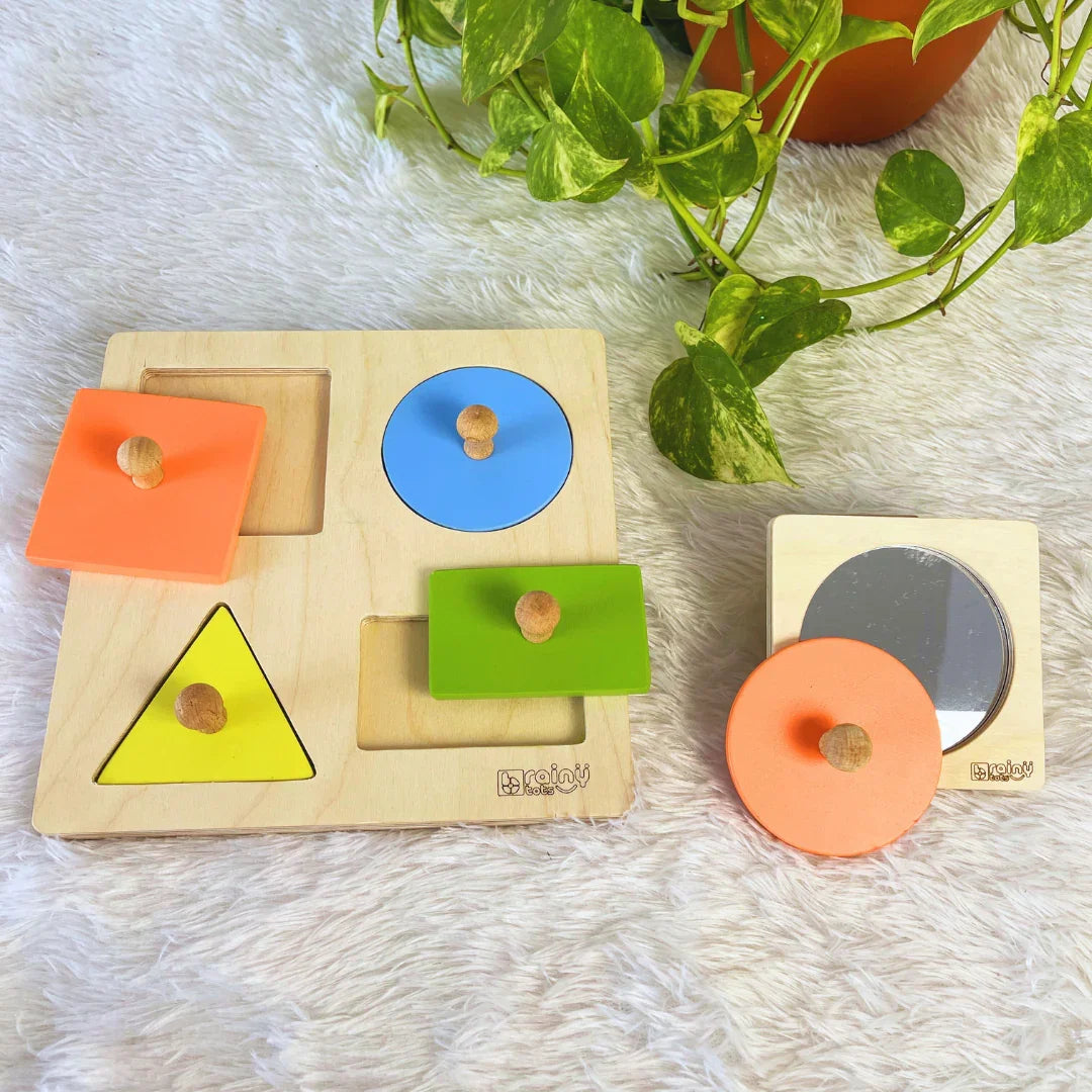 Wooden Shape Puzzle Set - Montessori Shape Sorting Toy for 1 Year Old