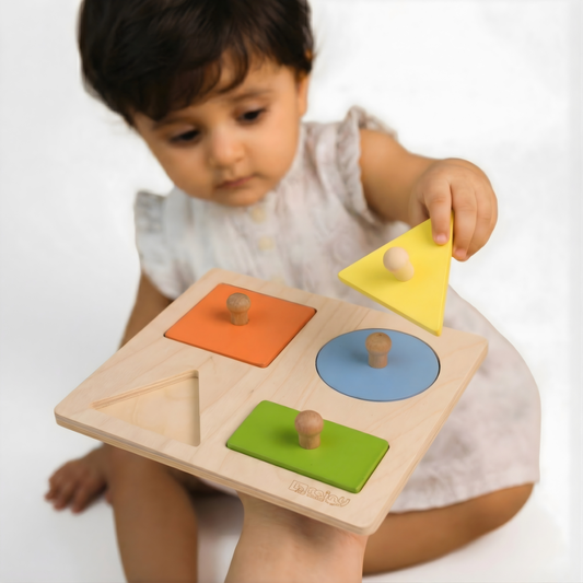 4 Shapes Wooden Puzzle - Montessori Shape Sorting Toy for Babies (6-24 Months)
