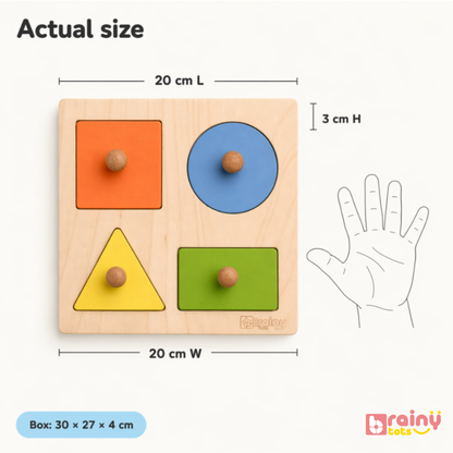 4 Shapes Wooden Puzzle - Montessori Shape Sorting Toy for Babies (6-24 Months)