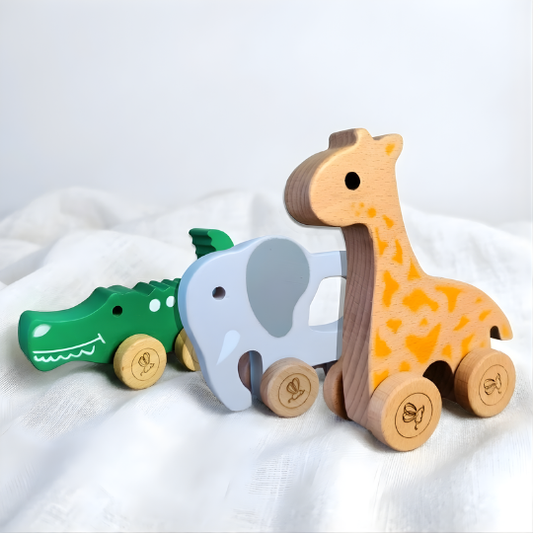 Jungle Riders - Wooden Push Toys for Babies | Set of 3 Animal Toys