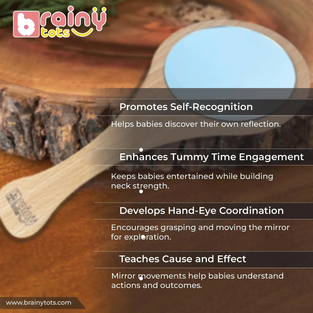 Montessori Hand Mirror - Self-Discovery & Tummy Time Helper - Baby Tummy Time Mirror for Infants (2-12 Months)