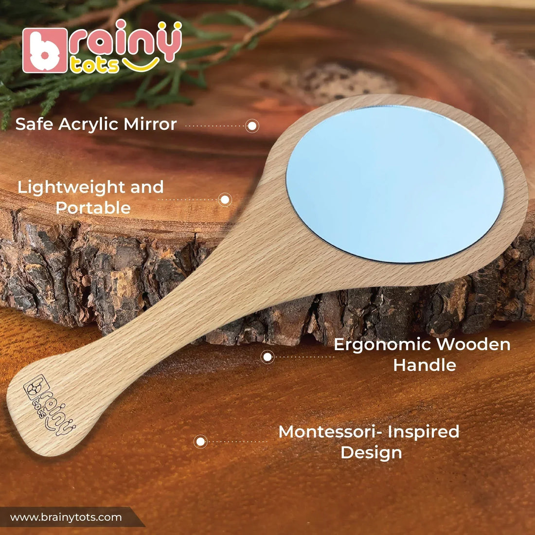 Montessori Hand Mirror - Self-Discovery & Tummy Time Helper - Baby Tummy Time Mirror for Infants (2-12 Months)