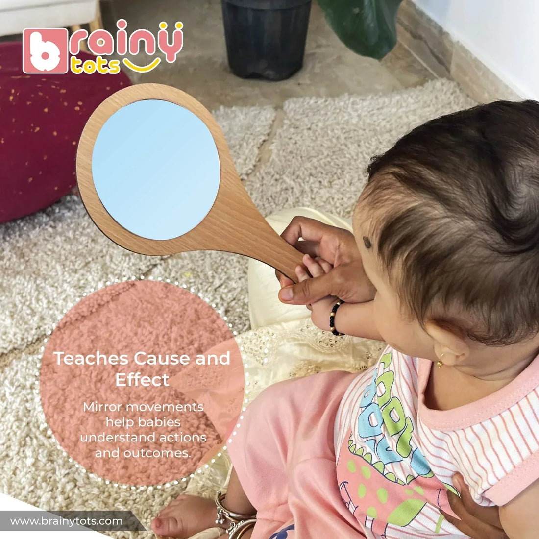 Montessori Hand Mirror - Self-Discovery & Tummy Time Helper - Baby Tummy Time Mirror for Infants (2-12 Months)