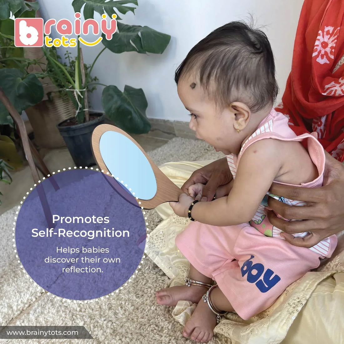 Montessori Hand Mirror - Self-Discovery & Tummy Time Helper - Baby Tummy Time Mirror for Infants (2-12 Months)