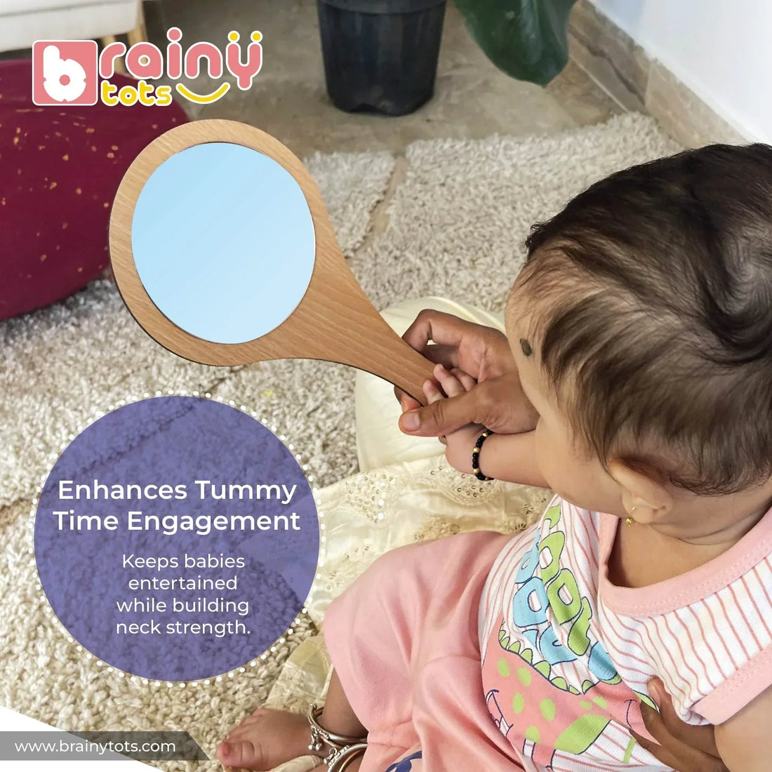 Montessori Hand Mirror - Self-Discovery & Tummy Time Helper - Baby Tummy Time Mirror for Infants (2-12 Months)