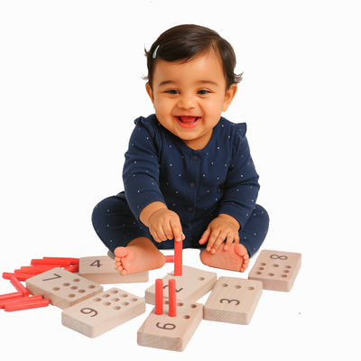 BrainyTots Montessori Counting Peg Board Toy for Kids 1–3 Years | Early Learning Math Activity Set with 10 Wooden Number Board and Pegs , Storage Pouch & Play Guide for Toddler Brain Development