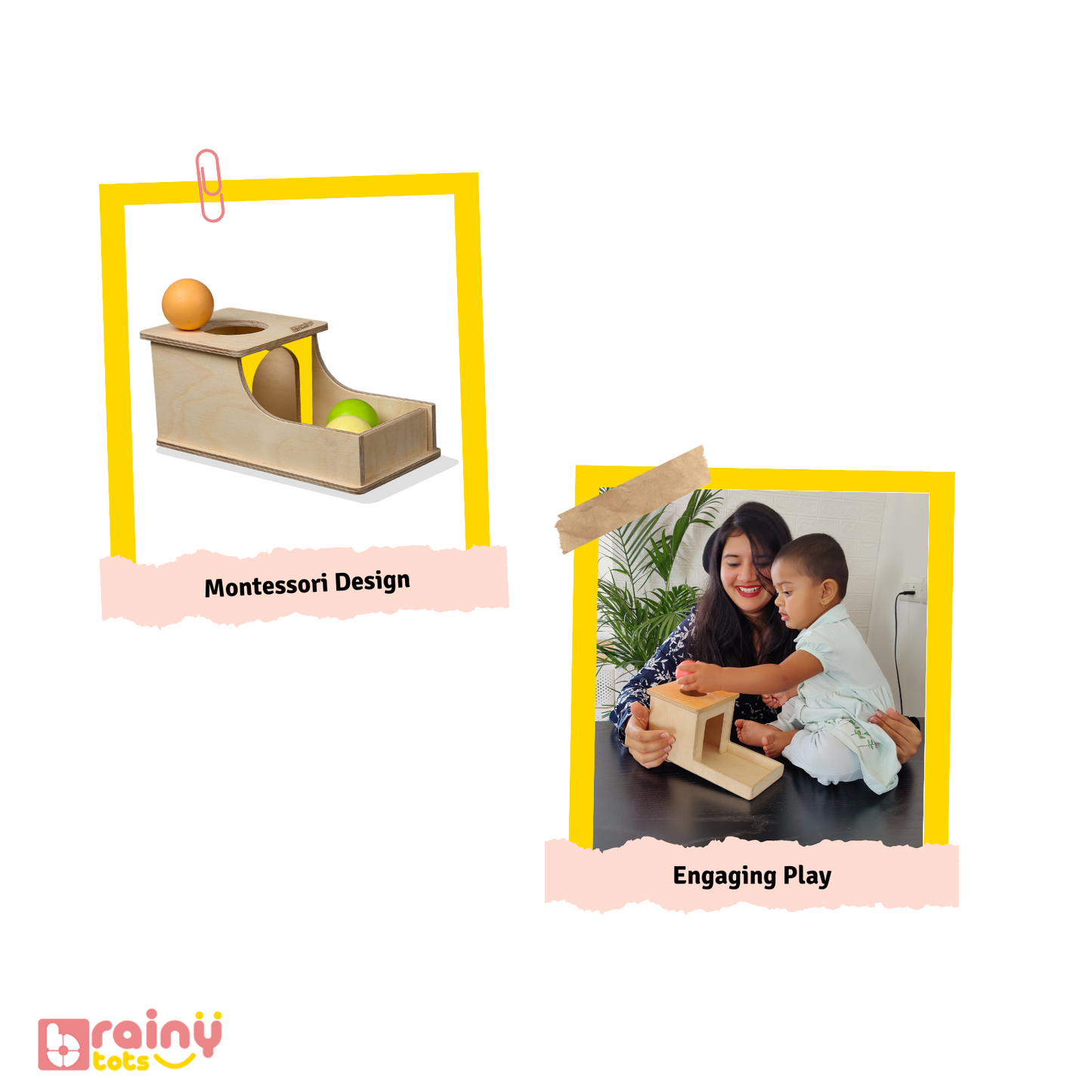 Explore the features of our Object Permanence Box, crafted to nurture your baby's cognitive development:  🟢 Encourages understanding of object permanence. 🟢 Includes colorful balls for interactive play. 🟢 Crafted from durable materials for long-lasting use. 🟢 Enhances hand-eye coordination and fine motor skills. 🟢 Provides engaging sensory exploration.  Elevate your baby's learning journey with BrainyTots.com.