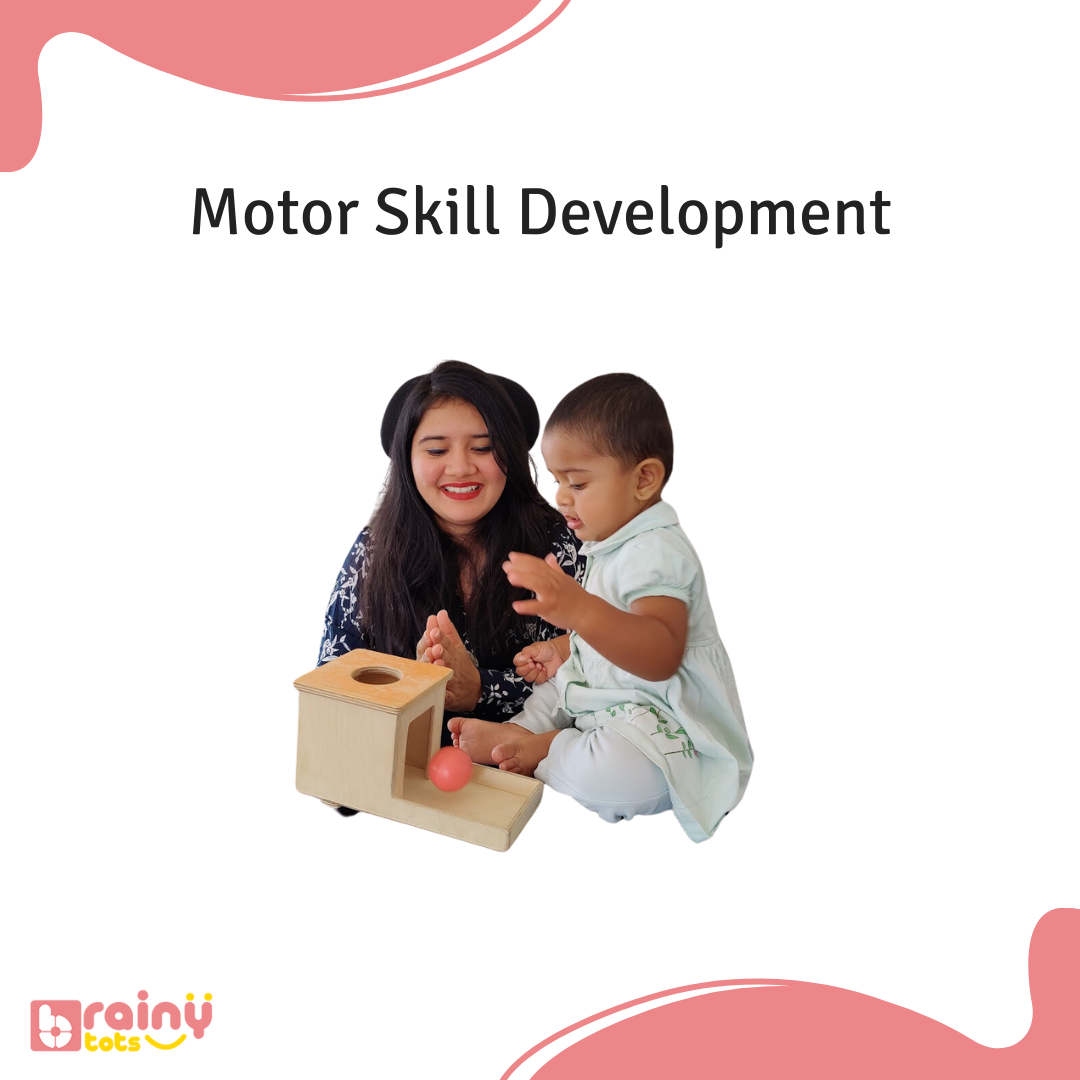 Foster your baby's motor skills development with our Object Permanence Box. As they grasp the colorful balls and place them into the box, they engage in fine motor movements, refining their hand-eye coordination and finger dexterity. This interactive play strengthens their hand muscles and improves their ability to manipulate objects, laying the foundation for future motor skill milestones. Elevate your baby's developmental journey with BrainyTots.com.
