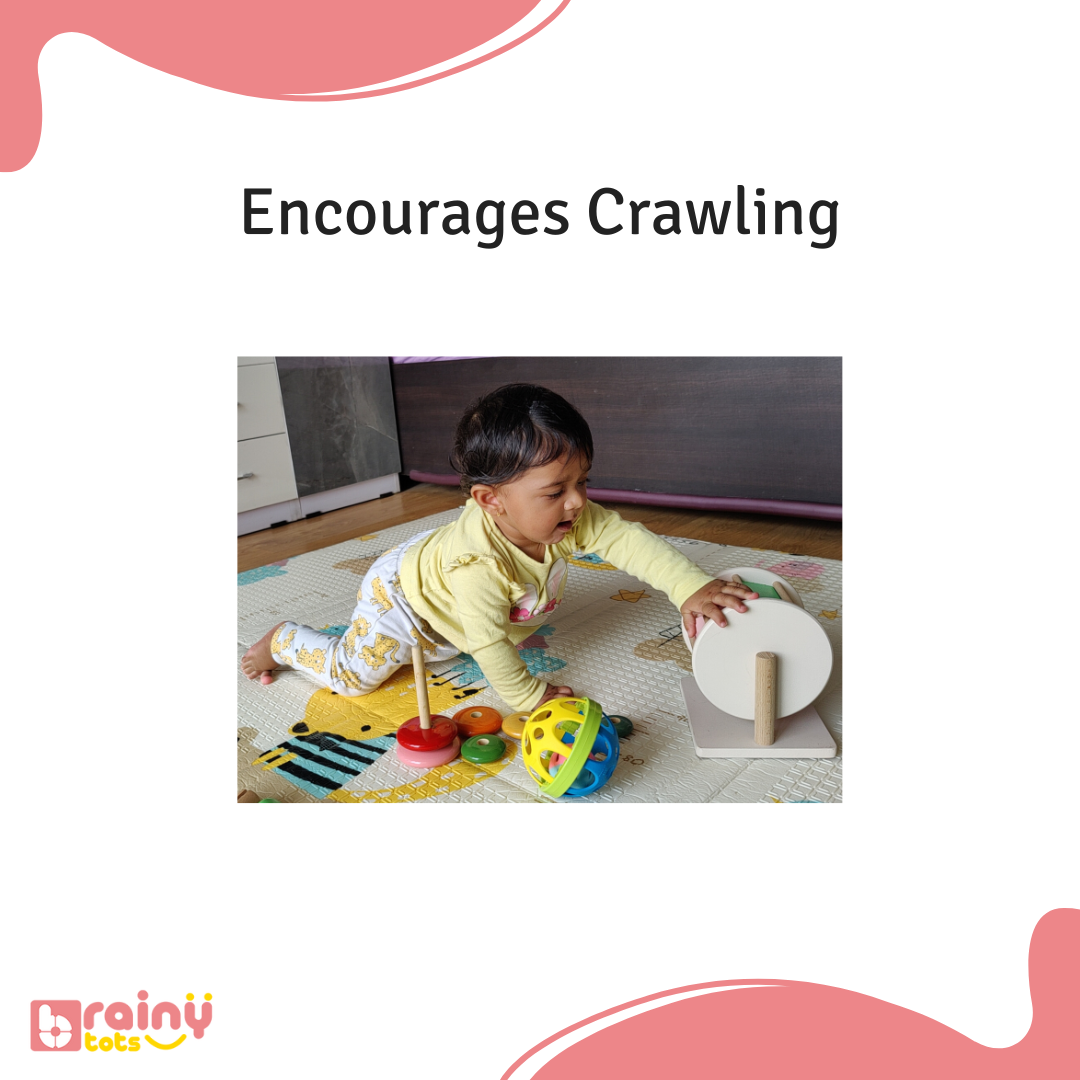 Experience the developmental benefits of our Rainbow Spinning Wheel as it encourages crawling in babies aged 3 months and up. With its captivating design and enticing motion, this toy motivates little ones to move and explore their surroundings, promoting physical activity and motor skill development. Elevate your baby's playtime with BrainyTots.com.