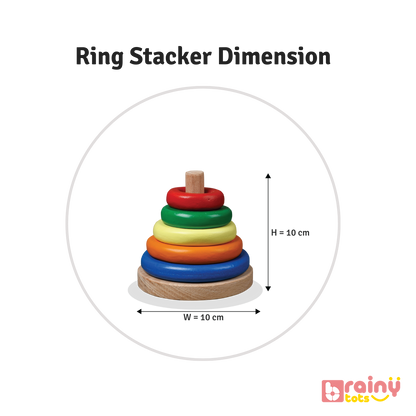 Meta Description: Explore the dimensions of our Ring Stacker, an essential toy for your baby's development. Crafted with safe materials, its compact size is perfect for little hands, promoting fine motor skills and spatial awareness. Elevate playtime with BrainyTots.com.