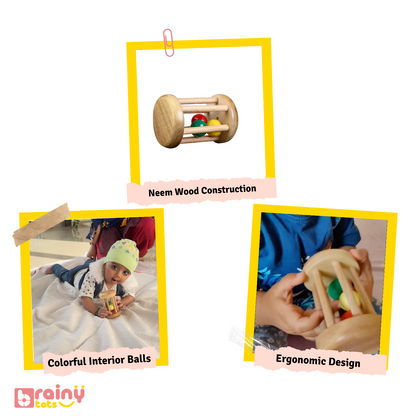 Explore the standout features of our Rolling Drum Rattle, designed to captivate and stimulate your baby's senses. Delight in the vibrant colors, smooth rolling action, and gentle rattling sounds, encouraging auditory and motor skill development. Elevate playtime with BrainyTots.com.