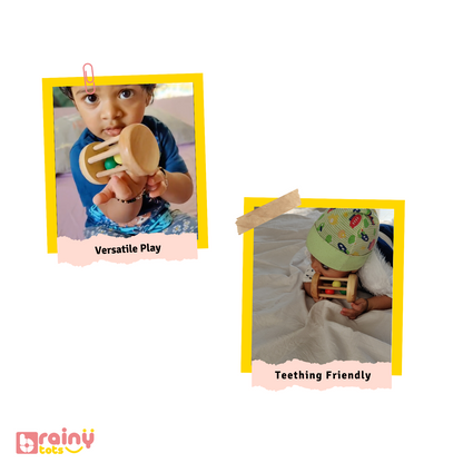 Explore the standout features of our Rolling Drum Rattle, designed to captivate and stimulate your baby's senses. Delight in the vibrant colors, smooth rolling action, and gentle rattling sounds, encouraging auditory and motor skill development. Elevate playtime with BrainyTots.com.