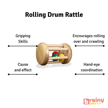 Discover the myriad benefits of our Rolling Drum Rattle for your baby's development. From enhancing sensory exploration to fostering hand-eye coordination and promoting cognitive growth, this versatile toy offers endless opportunities for learning and play. Elevate your baby's developmental journey with BrainyTots.com.
