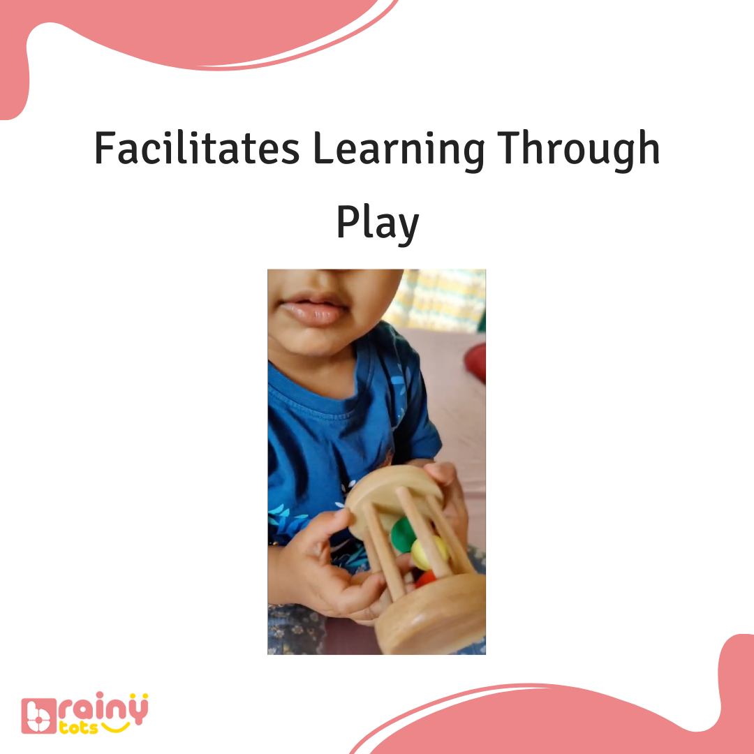 Facilitate learning through play with our Rolling Drum Rattle. Encourage your baby's exploration as they discover the cause-and-effect relationships inherent in shaking the rattle and creating sounds. With each interaction, they engage in cognitive development, laying the foundation for future learning. Elevate their playtime experience with BrainyTots.com.