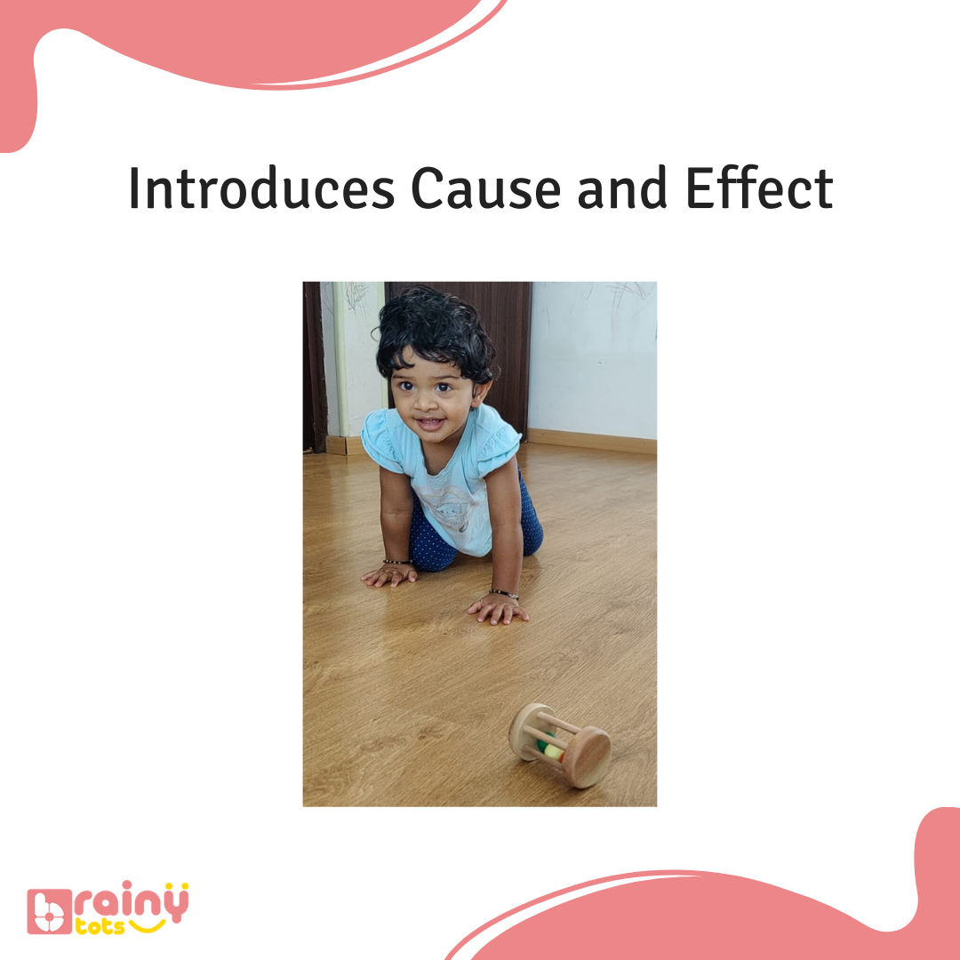 Introduce your baby to the concept of cause and effect with our Rolling Drum Rattle. As they interact with the toy, they'll delight in the satisfying sounds and movement produced, fostering an understanding of actions and consequences. Elevate their learning journey and spark curiosity with BrainyTots.com.