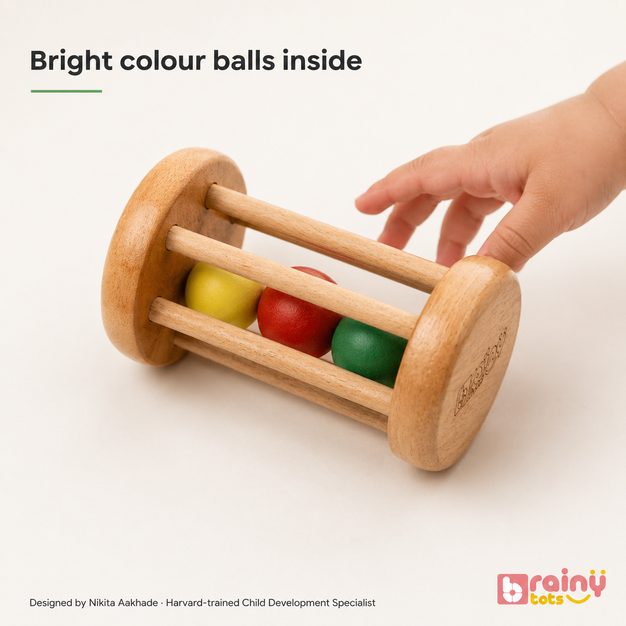 Montessori Rolling Drum Rattle – Grasp & Movement Toy for Babies