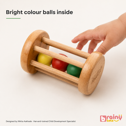 Montessori Rolling Drum Rattle – Grasp & Movement Toy for Babies