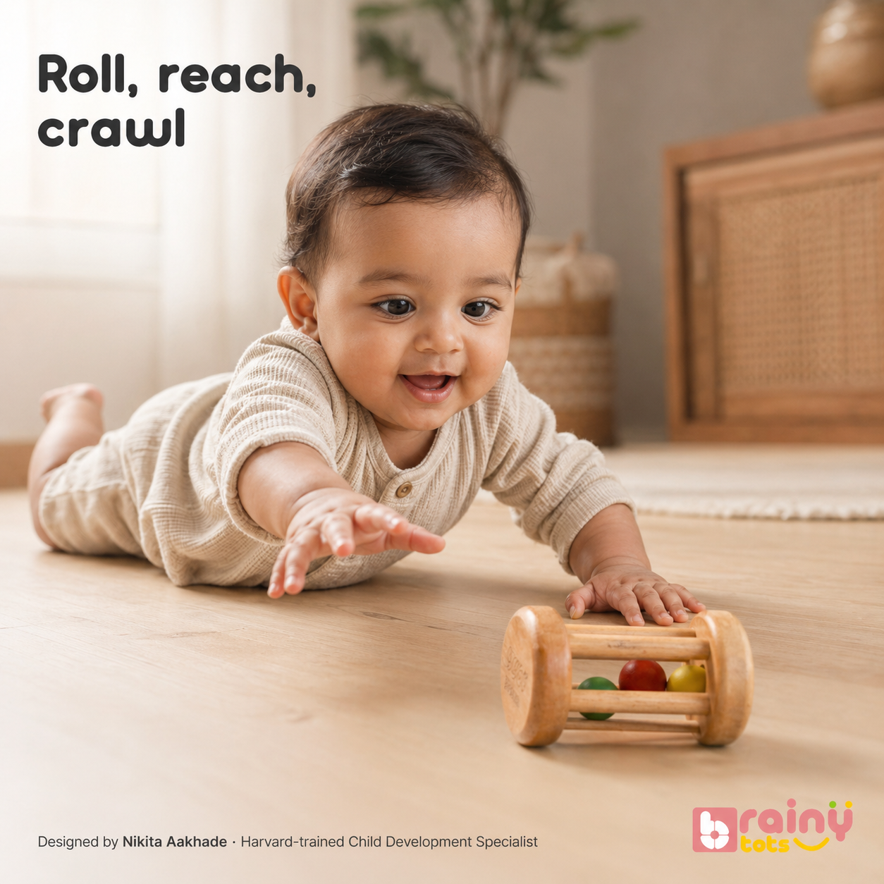 Montessori Rolling Drum Rattle – Grasp & Movement Toy for Babies