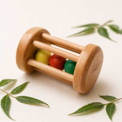Montessori Rolling Drum Rattle – Grasp & Movement Toy for Babies
