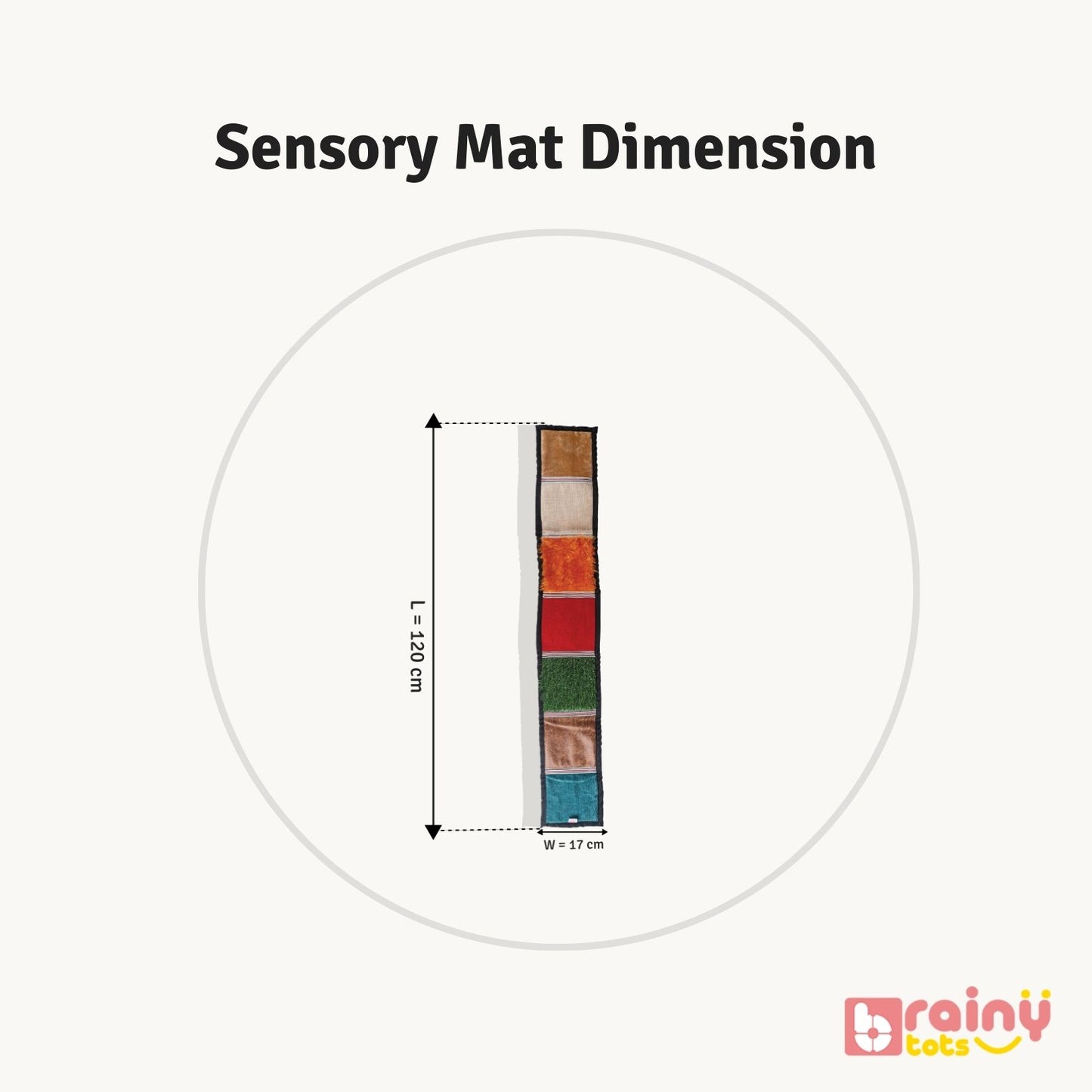 Discover the dimensions of our Sensory Texture Mat, crafted to stimulate your baby's senses and enhance early development. Explore the perfect size for your infant's play area, fostering tactile exploration and cognitive growth. Find the ideal dimensions for your little one's developmental journey at BrainyTots.com.