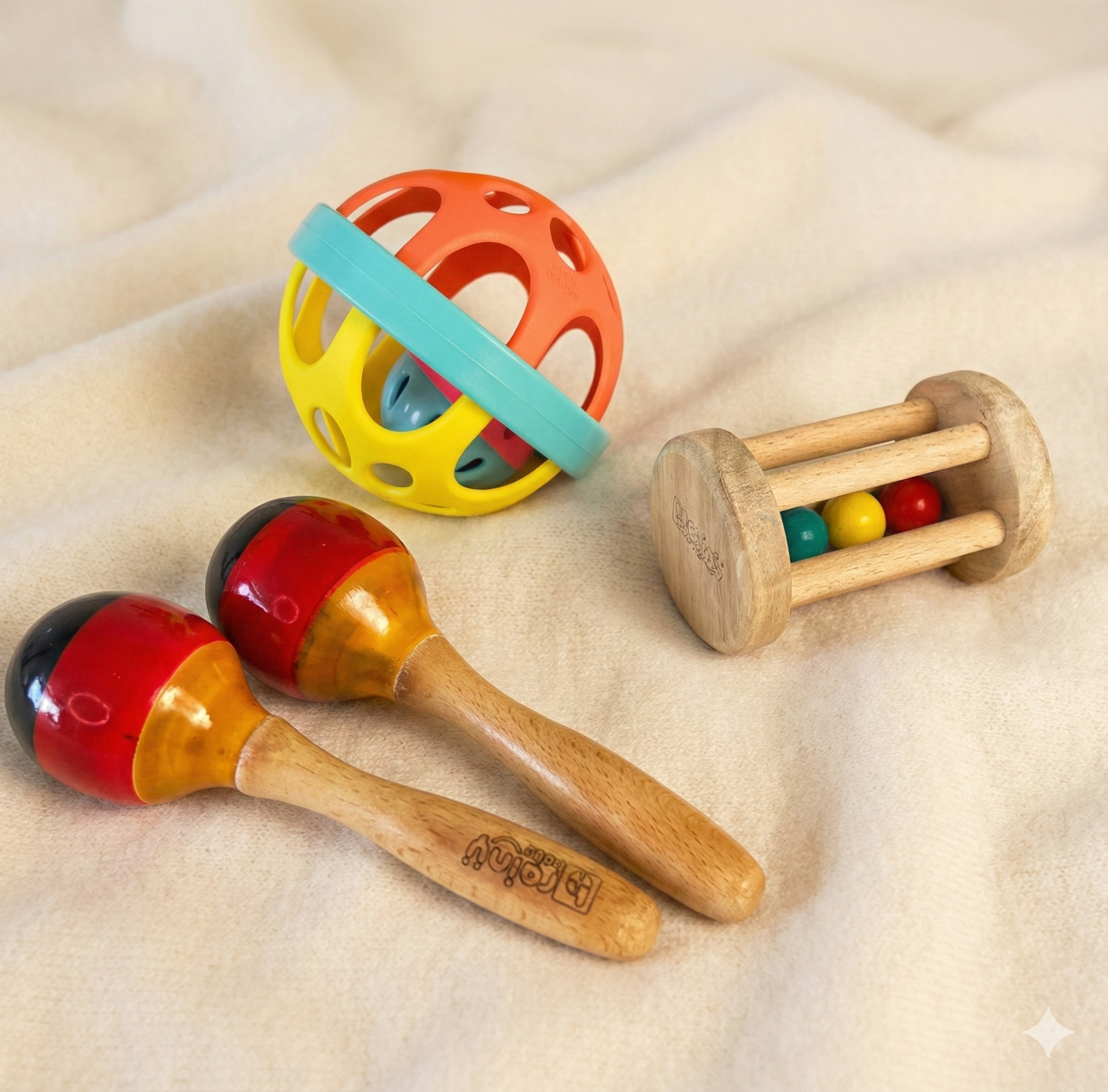 First Rattles Combo | Wooden Baby Toys 0-12 Months | Neem Wood Sensory Set